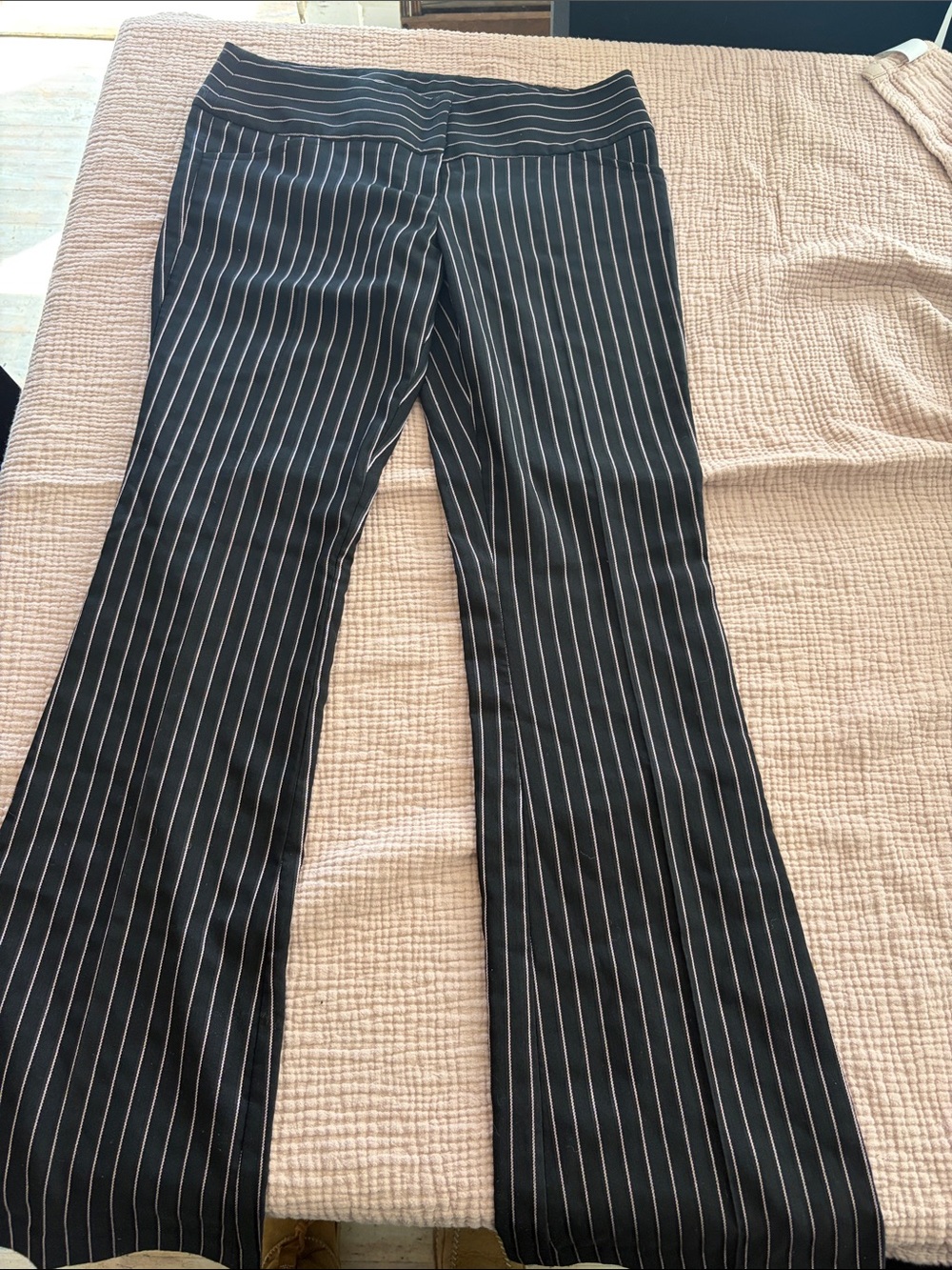 My Michelle Black Pinstripe Boot-Cut Pants